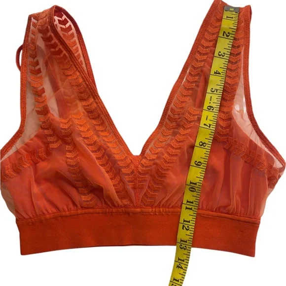Free People movement Orange V-Neck sports Bra, Lace,Textured,Lined, Small,New - Picture 8 of 9